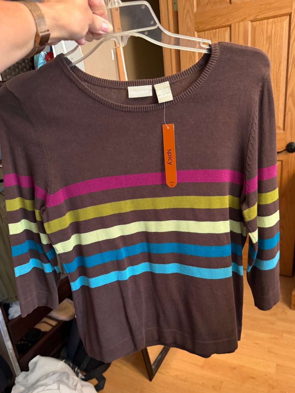 FieldGear Women’s Brown Striped Boatneck Knit Top - Multicolor